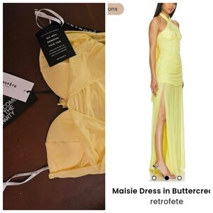 Nwt Retrofete maisie goddess  buttercream sheer layer slit maxi gown S